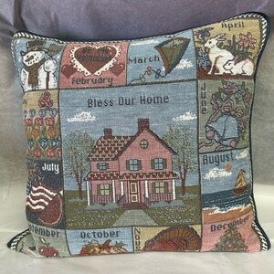 Bless Our Home Month Tapestry Throw Pillow - Pink House Motif